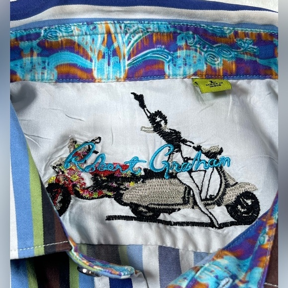Robert Graham Multicolor Large Flip Cuff Pattern Classic Designer Club Shirt - Picture 8 of 12